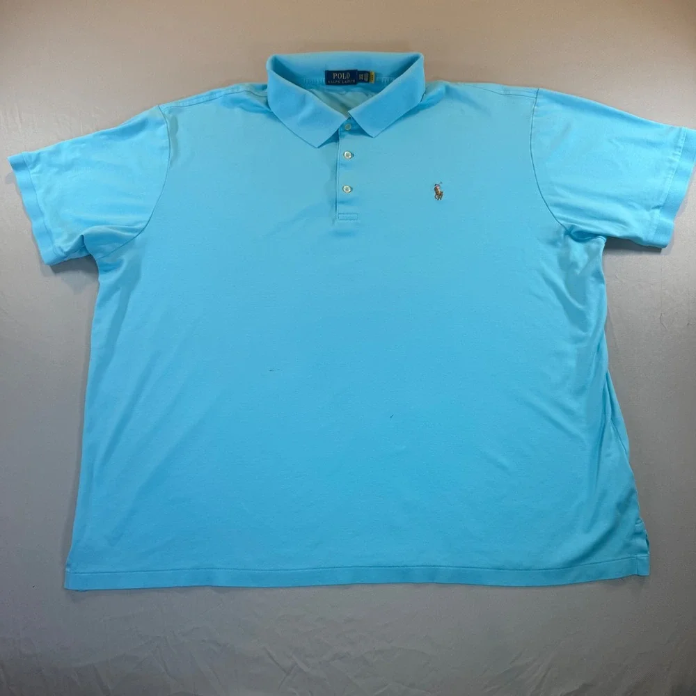 Polo Ralph Lauren Mens 3XB Blue Pima Cotton Short Sleeve Polo Shirt‎ Pony Logo